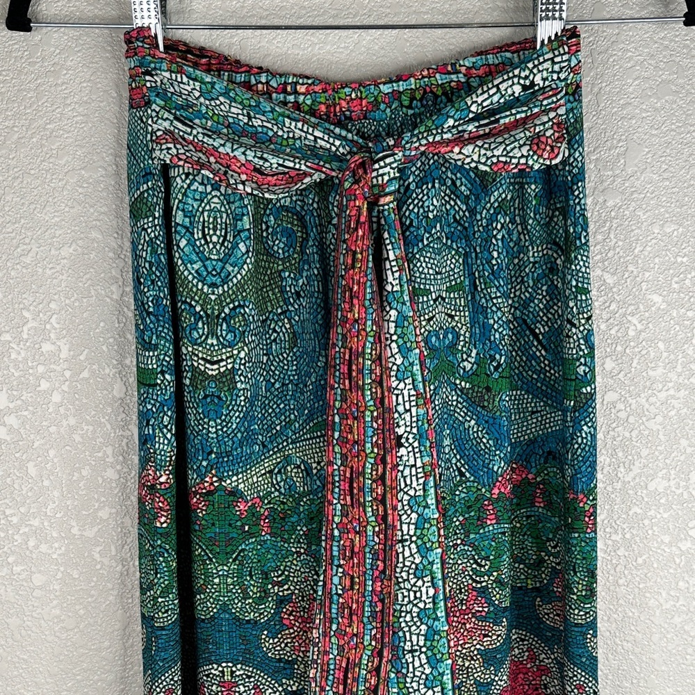 Tyche Colorful Mosaic Pattern Vacation Flowy Pants with Front Tie Size Small - Picture 5 of 7